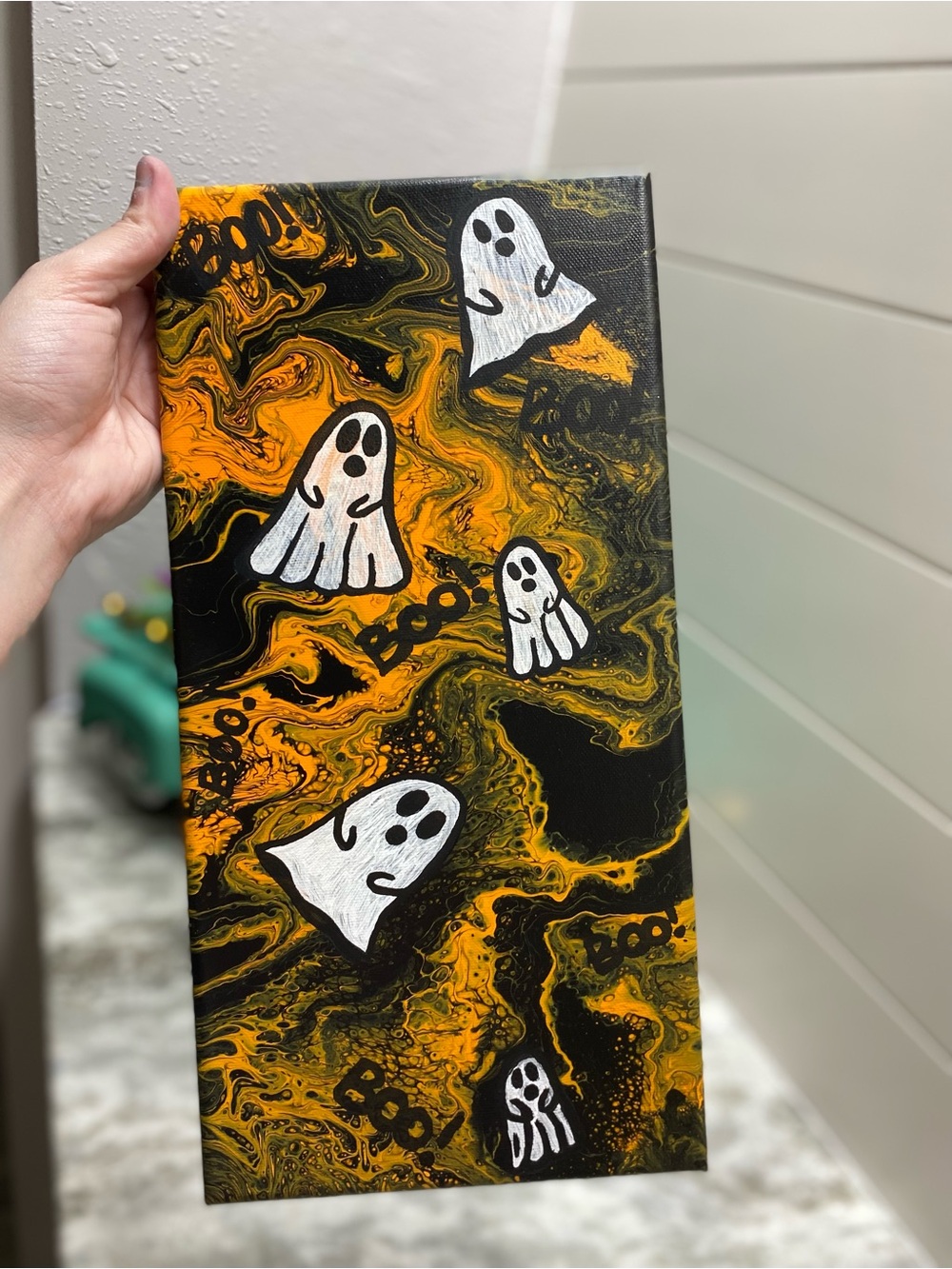Hand Crafted Ghost Painting in Black and Orange - Picture 6 of 6